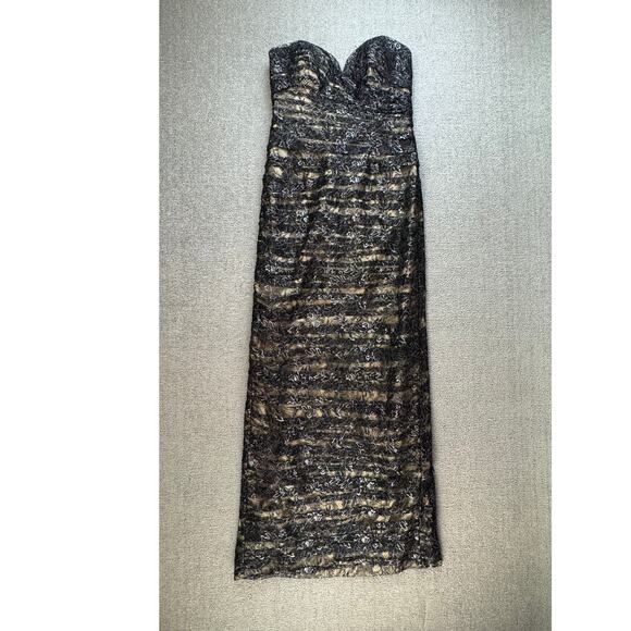 Vicky Tiel Formal Dress Gown Strapless Lace Metallic Floral Size 8 - Picture 1 of 10